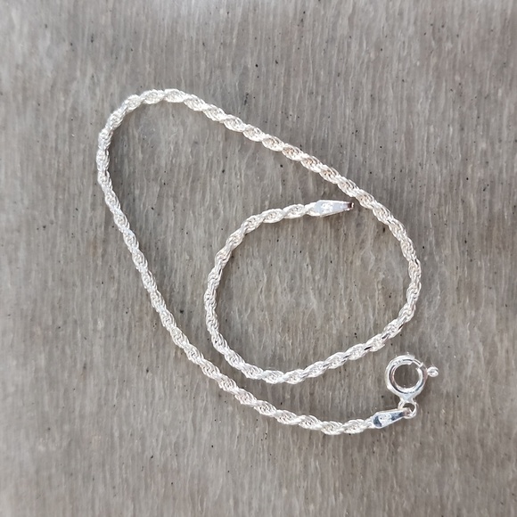 8" Sterling Silver 925 Rope Chain Bracelet Italy Lobster Clasp - Picture 1 of 8